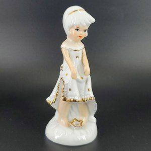 Capadimonte Italy Girl White/Gold Dress Figurine